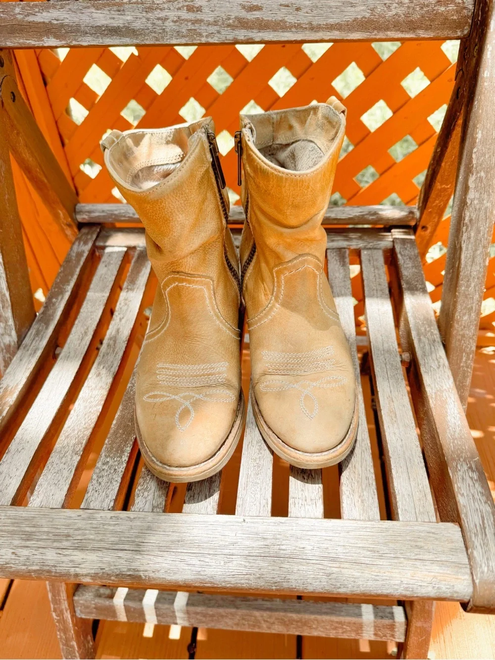 Sundance Etta Western Boot Tan Distressed Leather Ankle Booties EU 38/ US 7.5